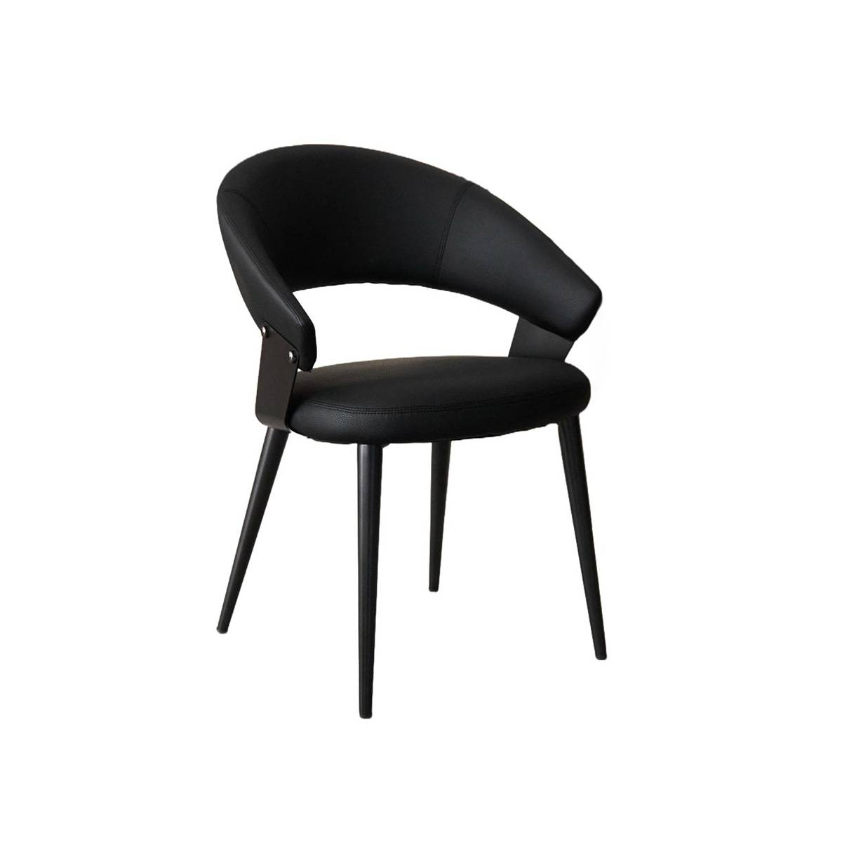 Black modern dining chair with curved backrest and black legs