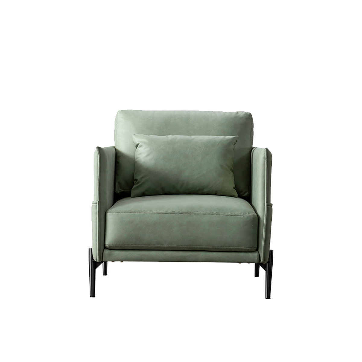 Front view of a matching single-seater armchair in sage green