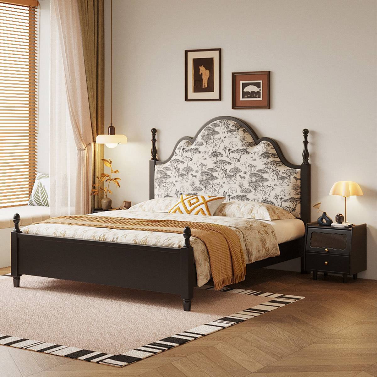 Mid-Century Modern Upholstered Bed