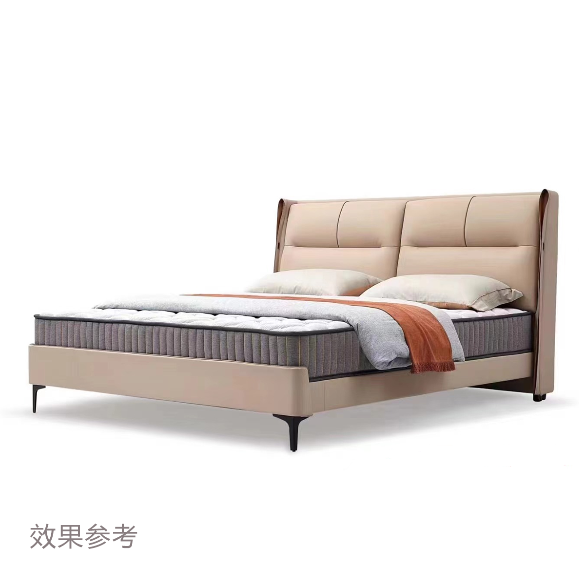 Side angle view of the A19 bed with bedding