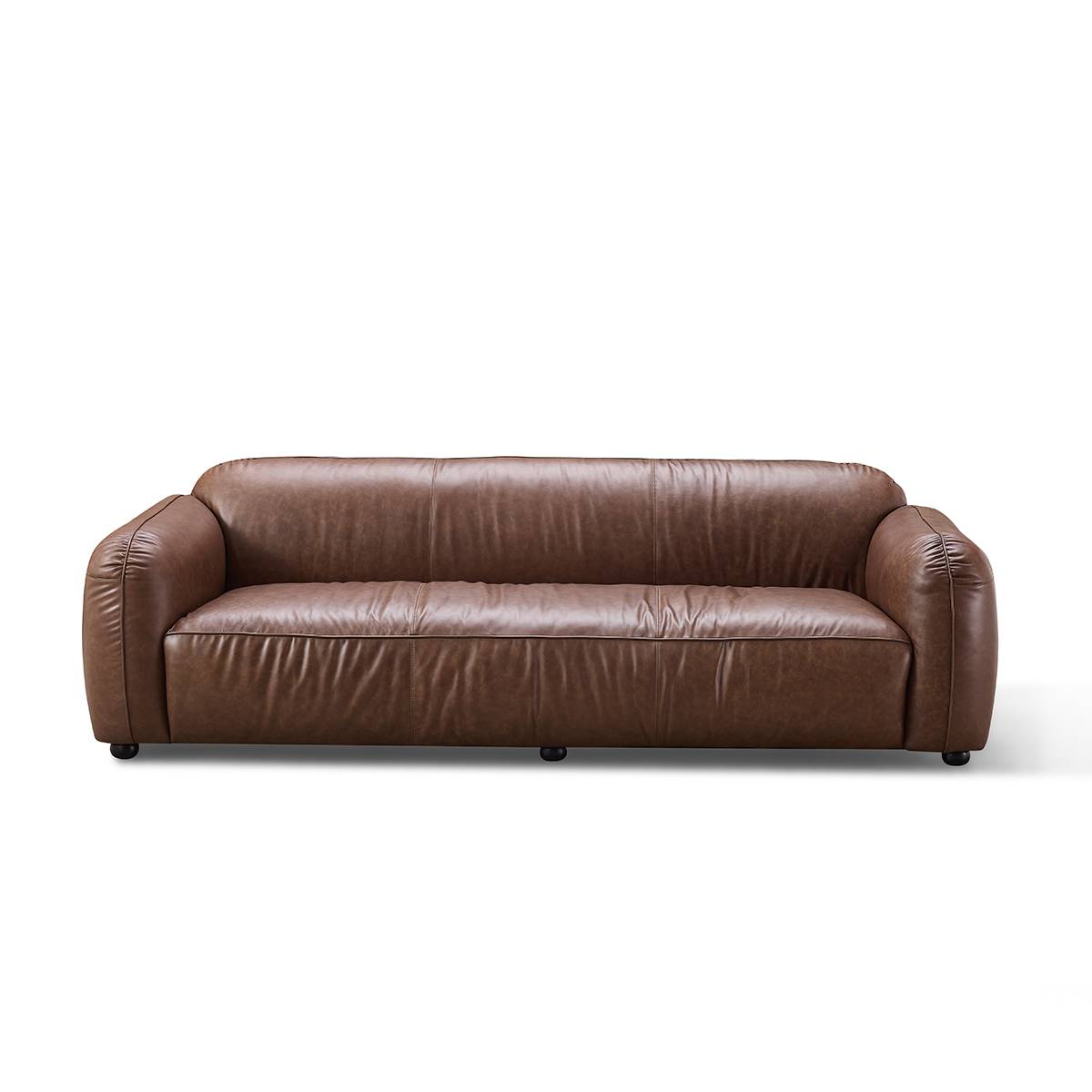 Front view of brown leather sofa