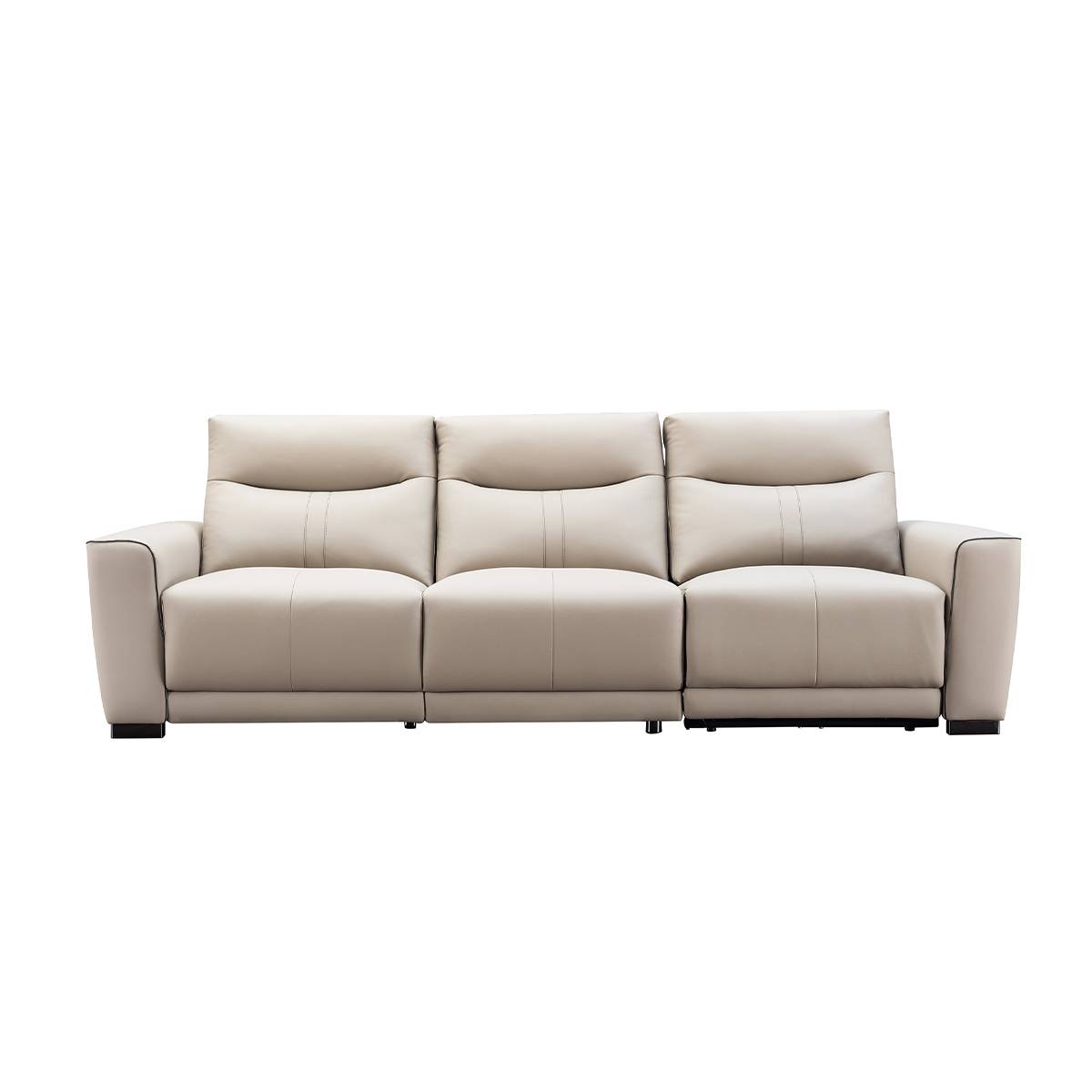 Front view of beige eco-leather straight recliner sofa