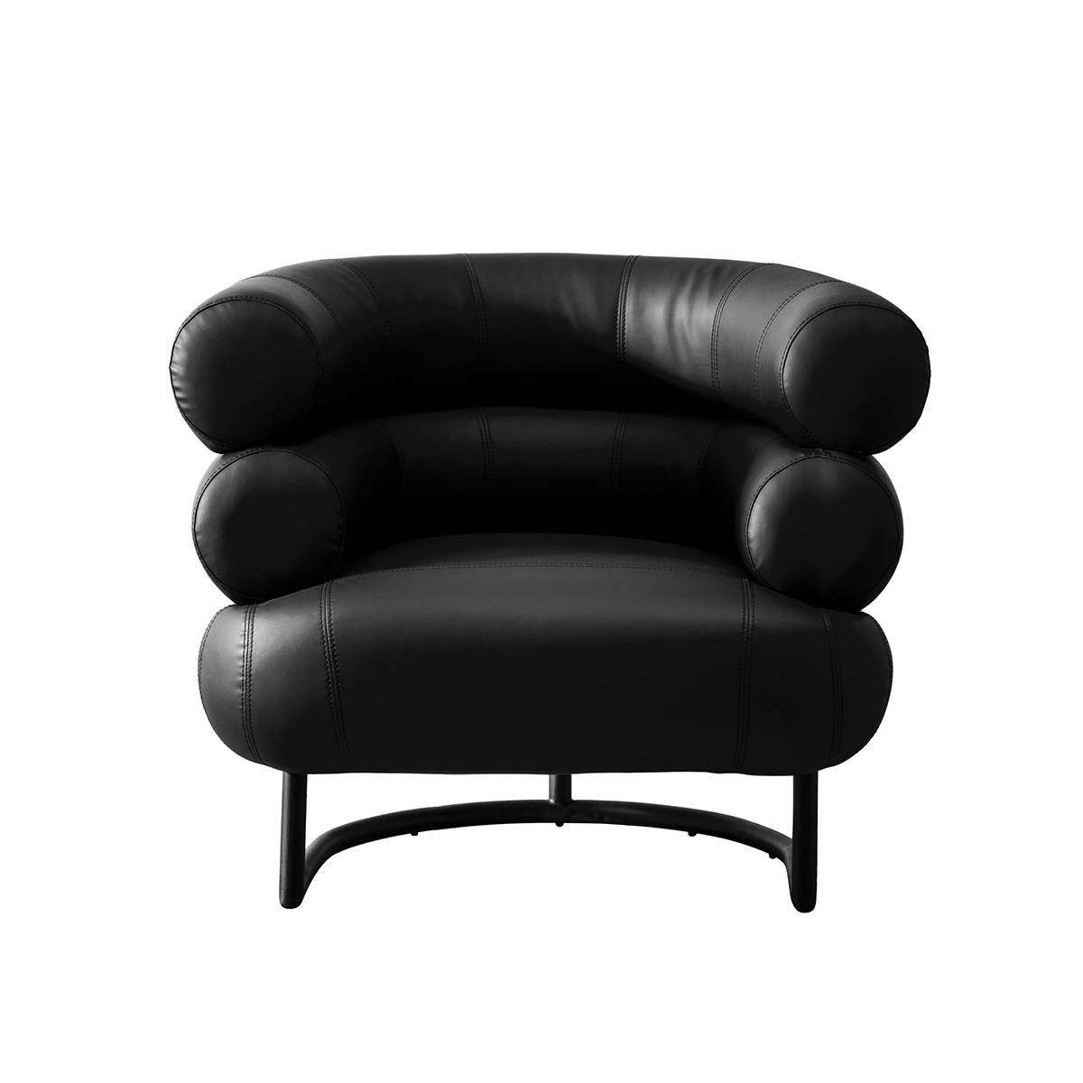 Front view of black leather lounge chair