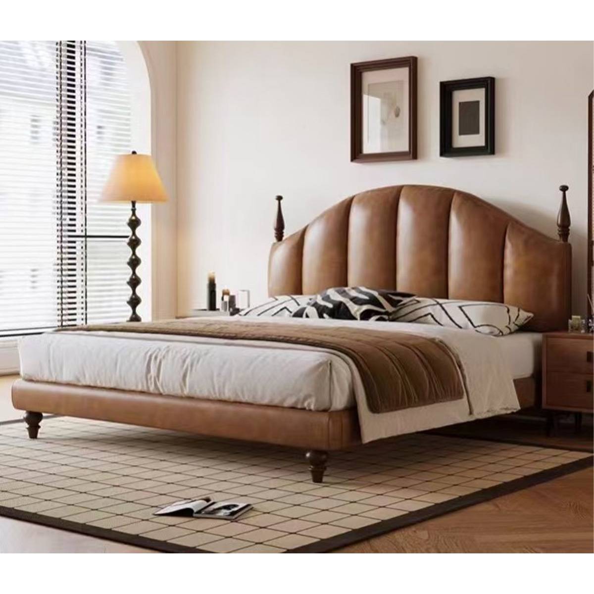 Mid-Century Eco-Leather Upholstered Bed (A72-8035)
