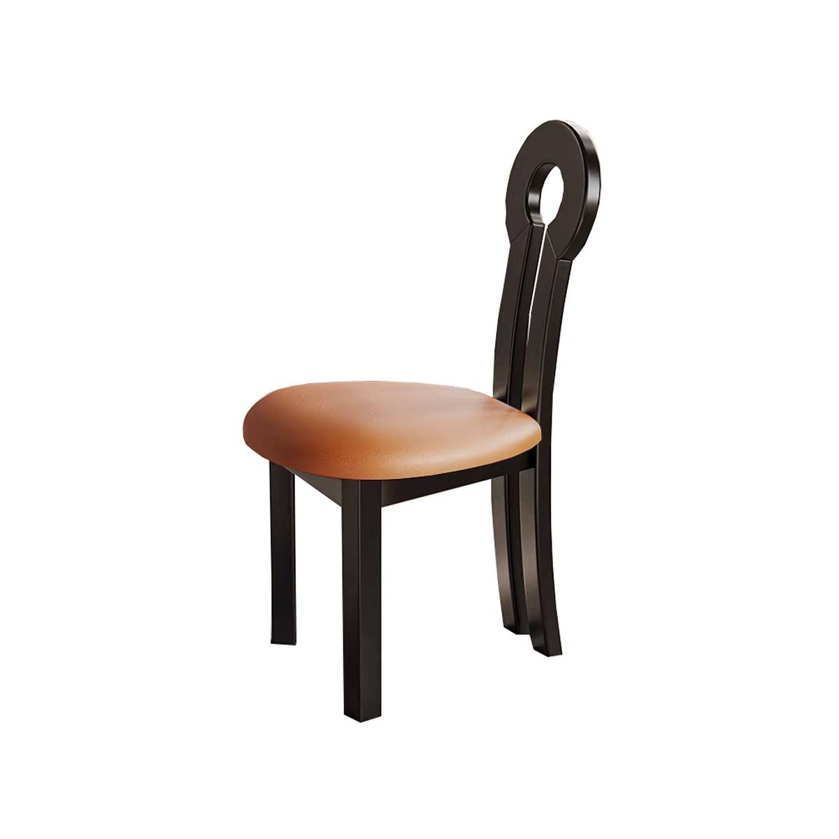 Dining chair with walnut frame and white seat in room setting