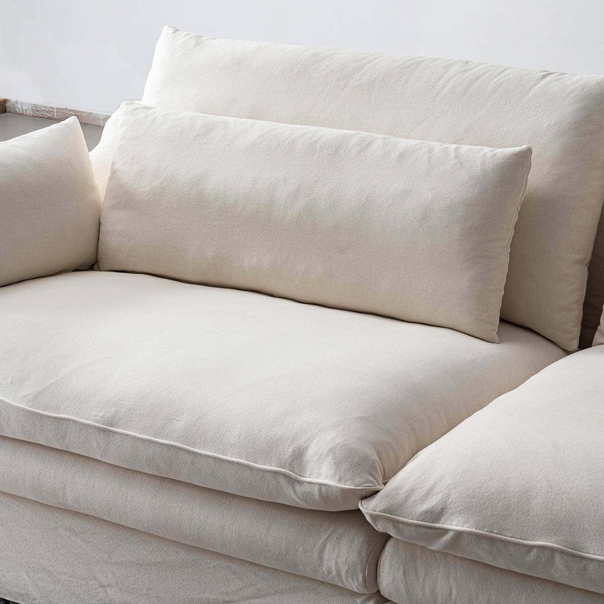 Close-up view of the sofa cushions and backrest