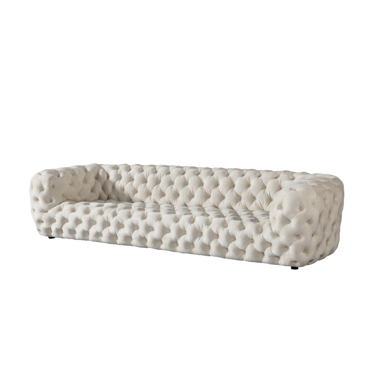 Front view of the cream tufted sofa on white background