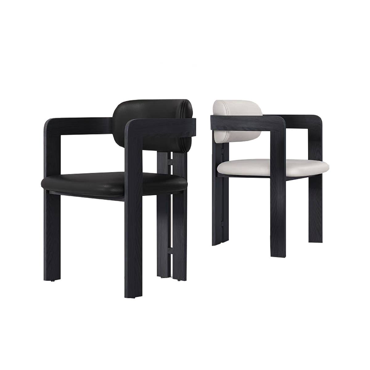 Black wood frame dining chair with grey faux leather seat