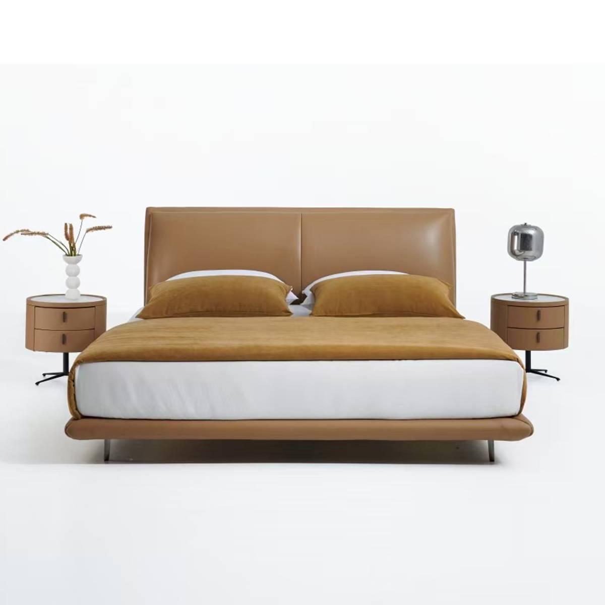Close-up of the bed headboard and side profile with bedside table