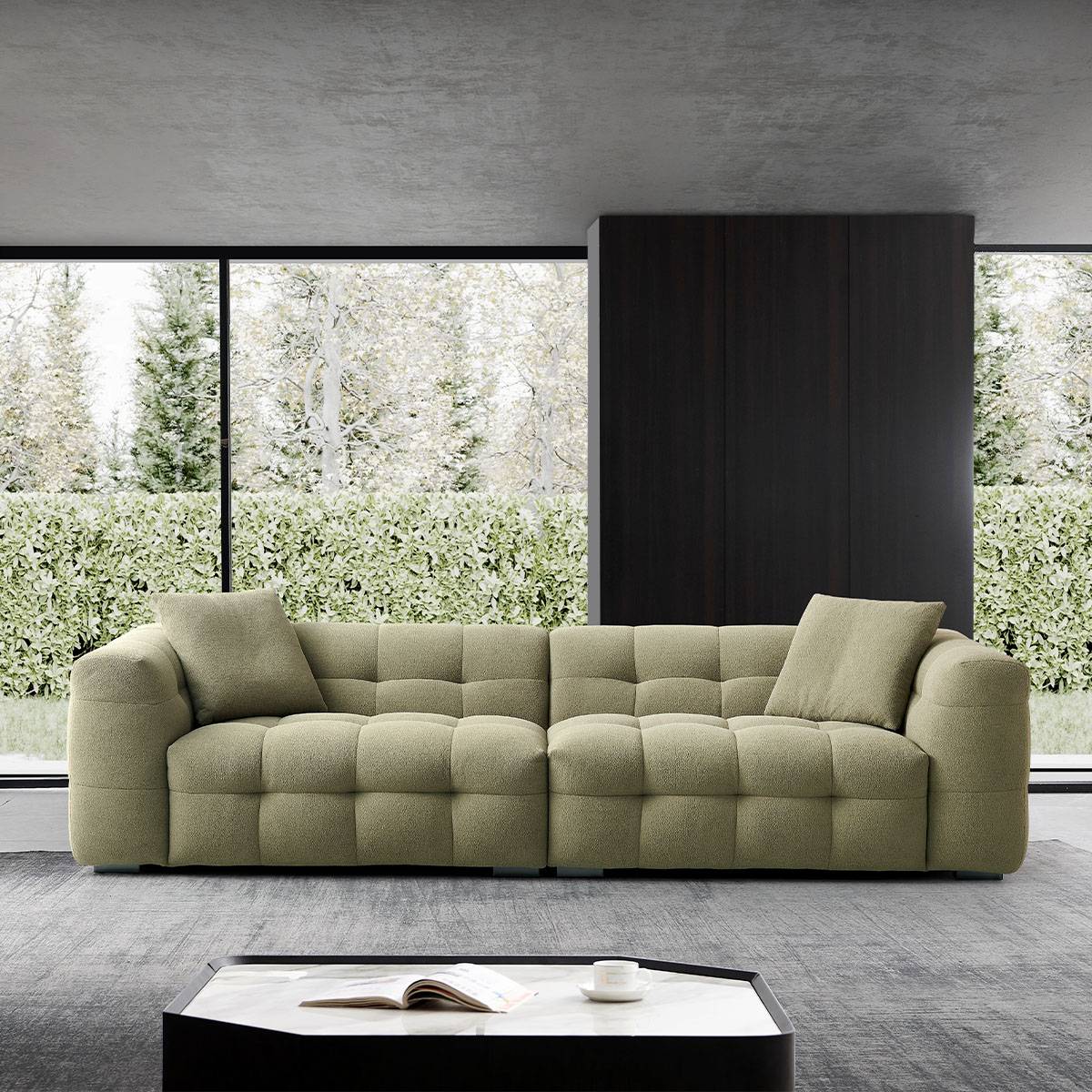 Lifestyle shot of the green Marshmallow Sofa in a modern living room