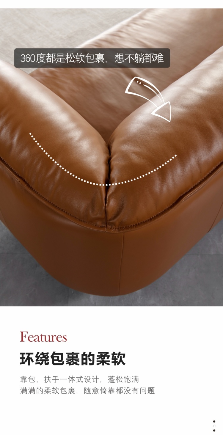 Close-up of the sofa seat and backrest showing the leather texture