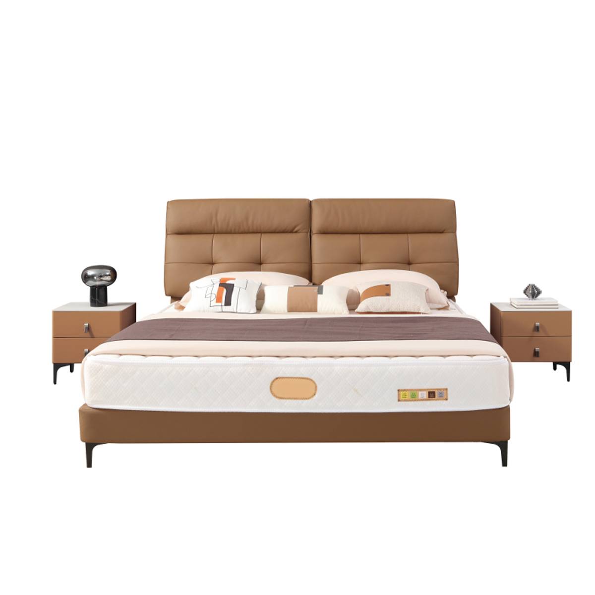 Front view of the bed frame with matching bedside tables