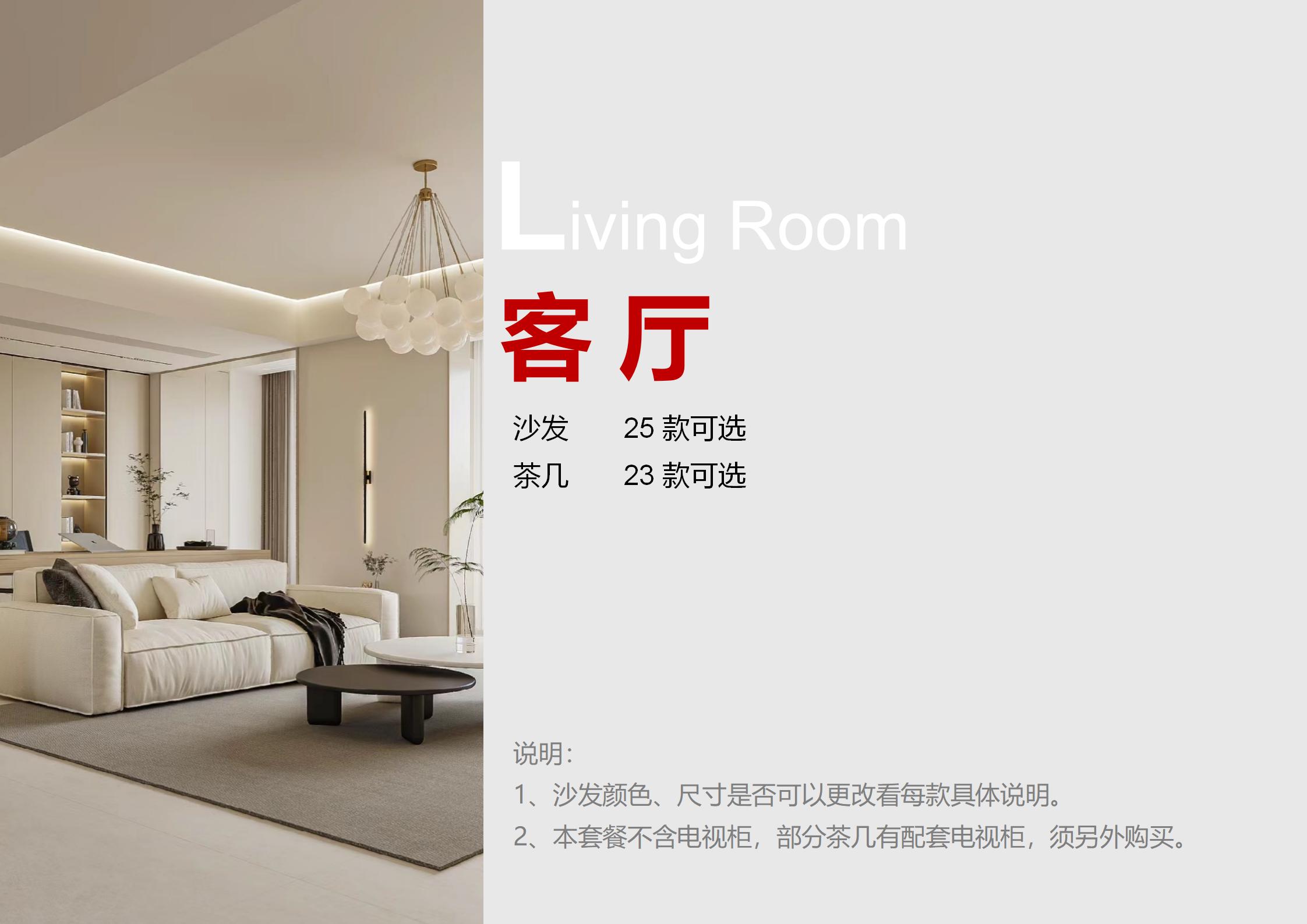 Living room package overview showing sofa and coffee table options