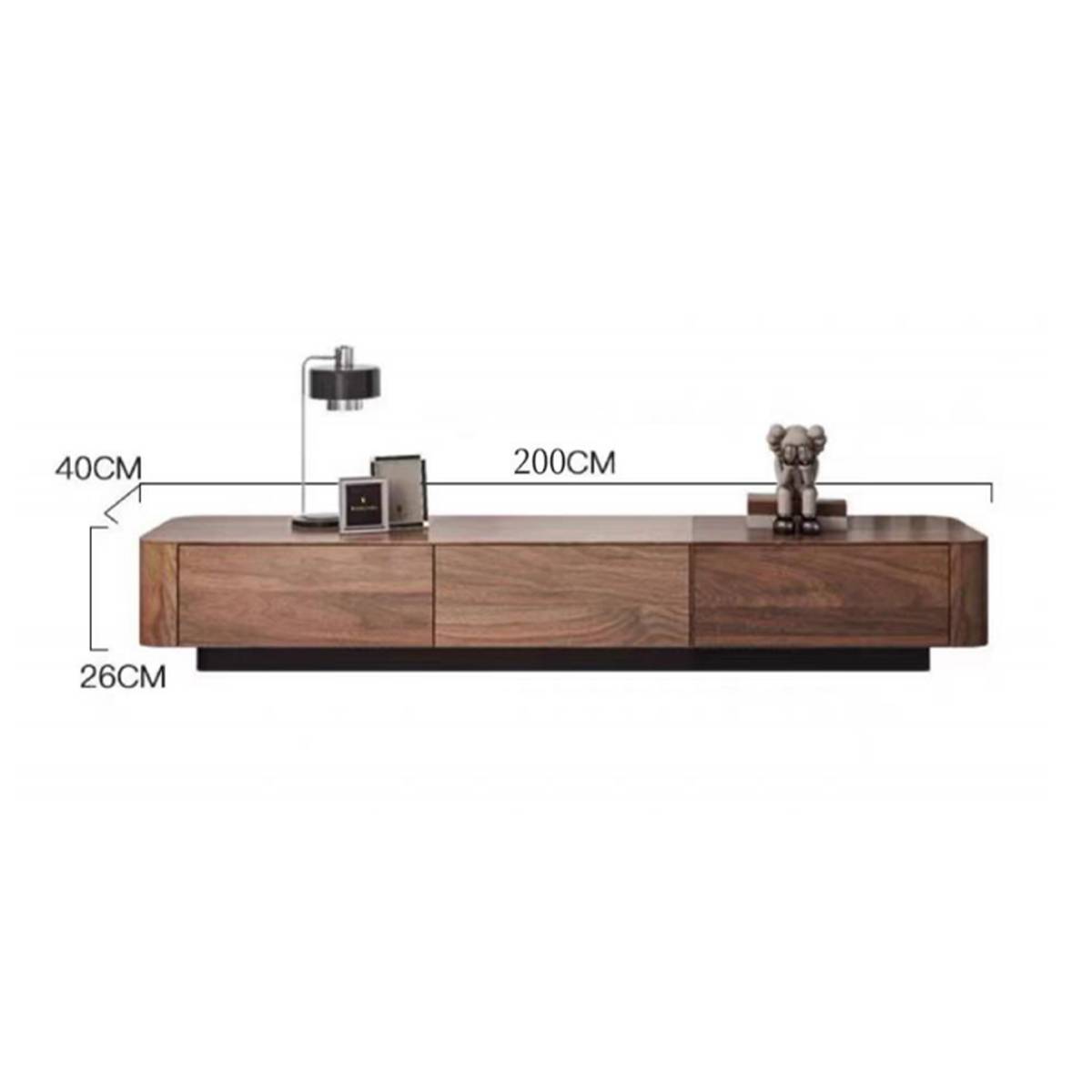 Side view of the TV console showing dimensions: 200cm length, 40cm width, and 26cm height.