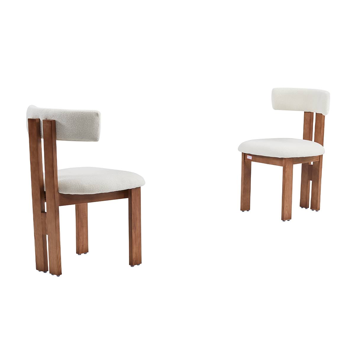 Wood finish modern dining chair with sheepskin upholstery