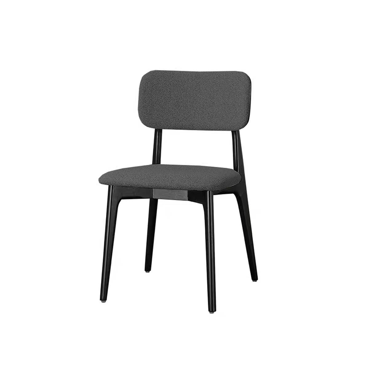 Grey fabric dining chair with black wooden legs