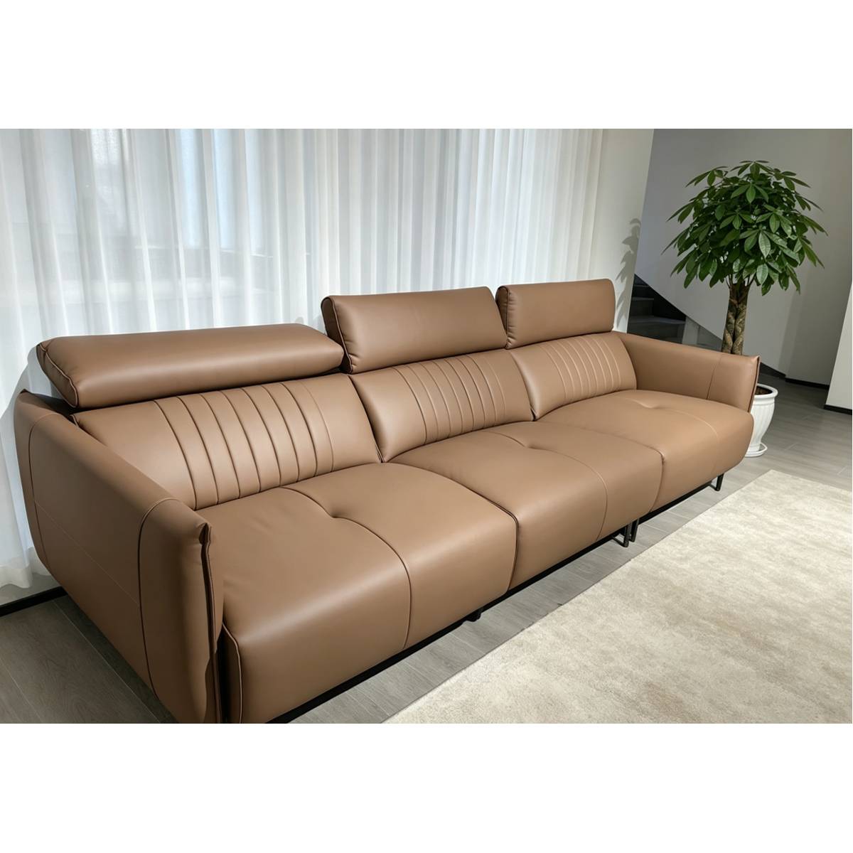 Adjustable Headrest Eco-Leather Straight Sofa (Z41-9179)