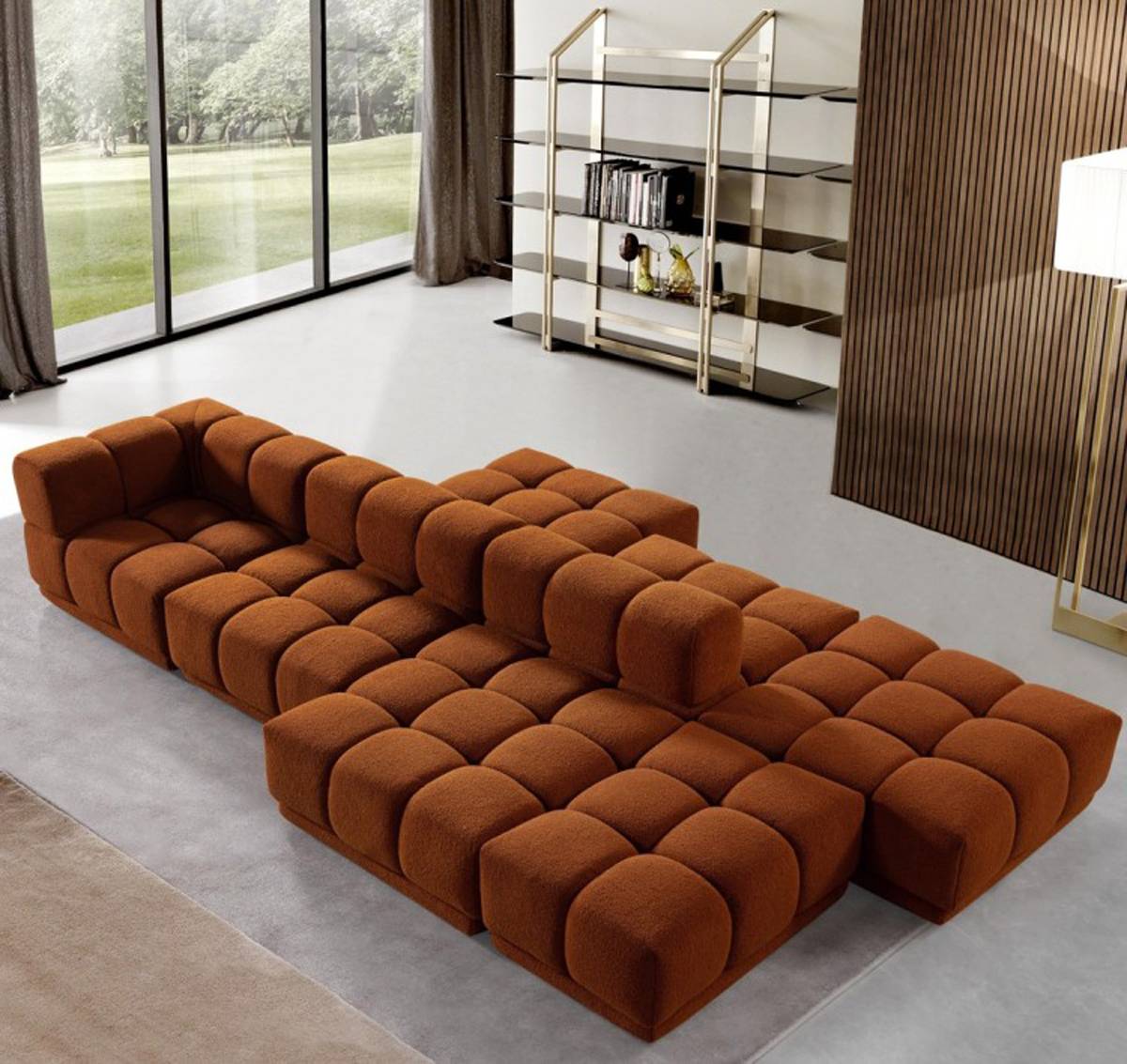 Lifestyle shot of the brown modular sofa in a modern living room