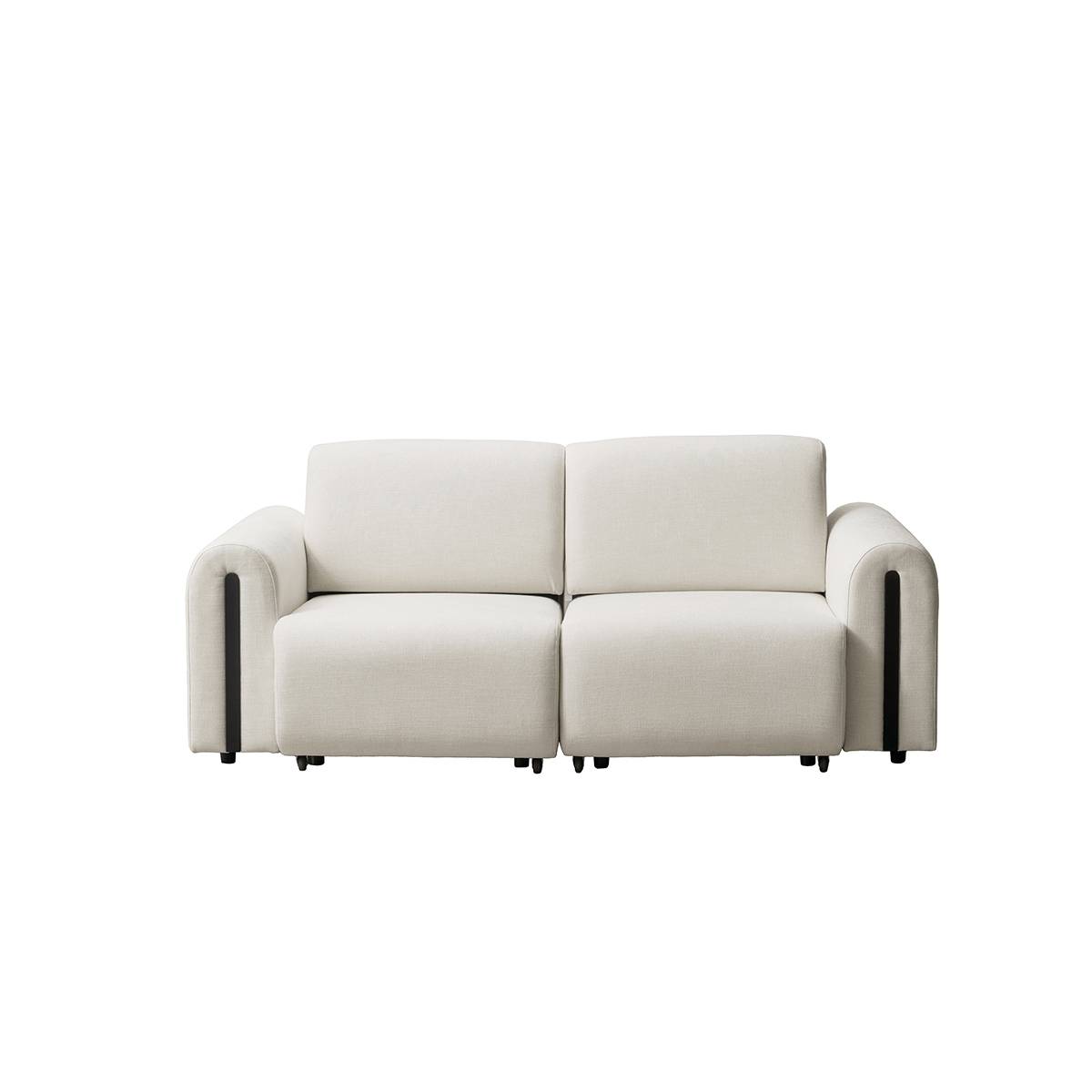 Front view of two-seater beige fabric electric sofa