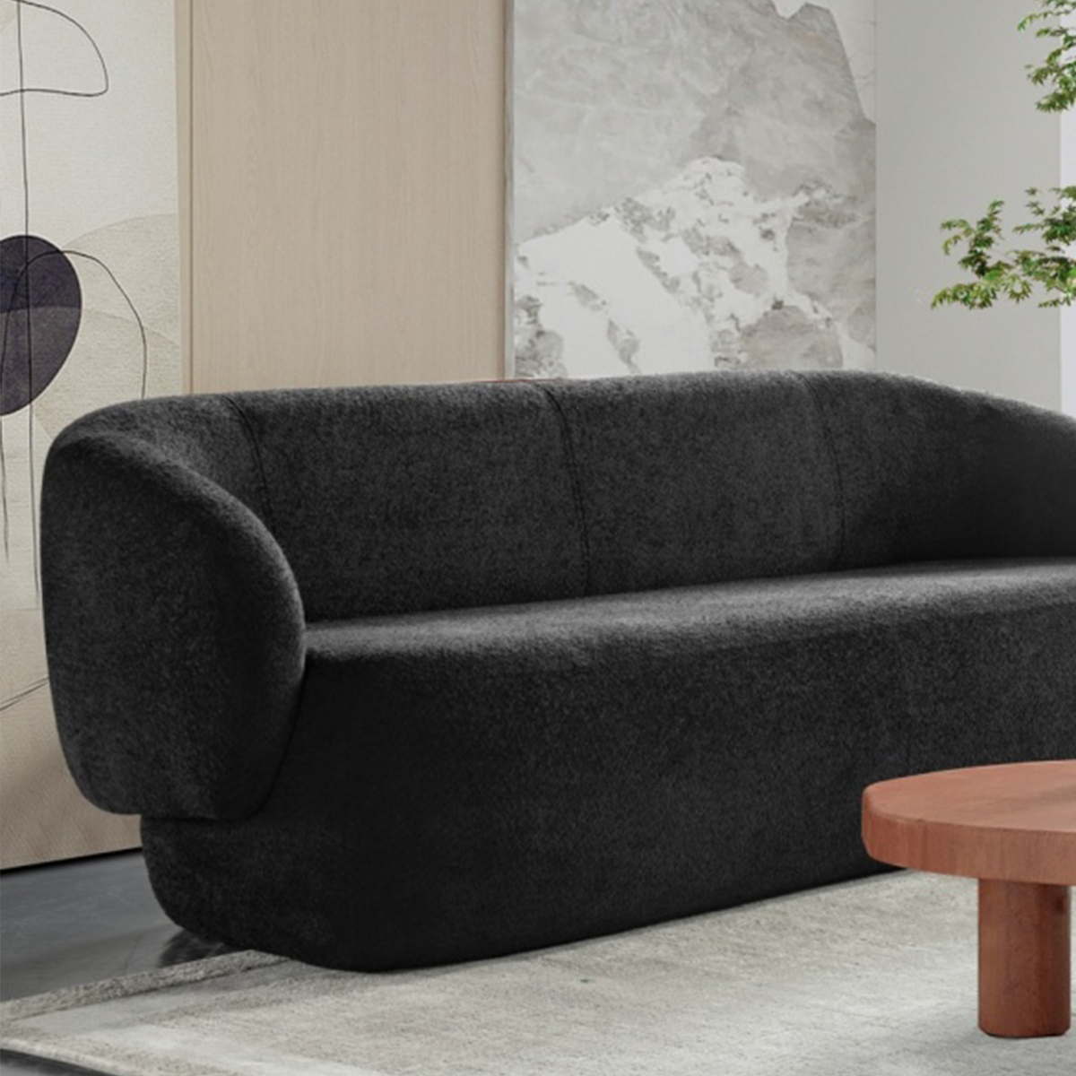 Close-up detail of the sofa's armrest and fabric texture