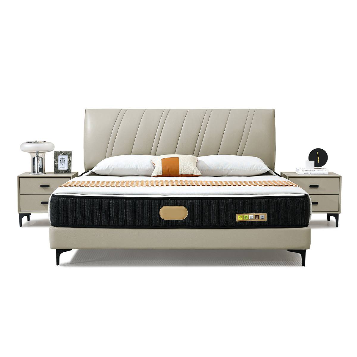 Close-up angled view of the bed headboard and mattress
