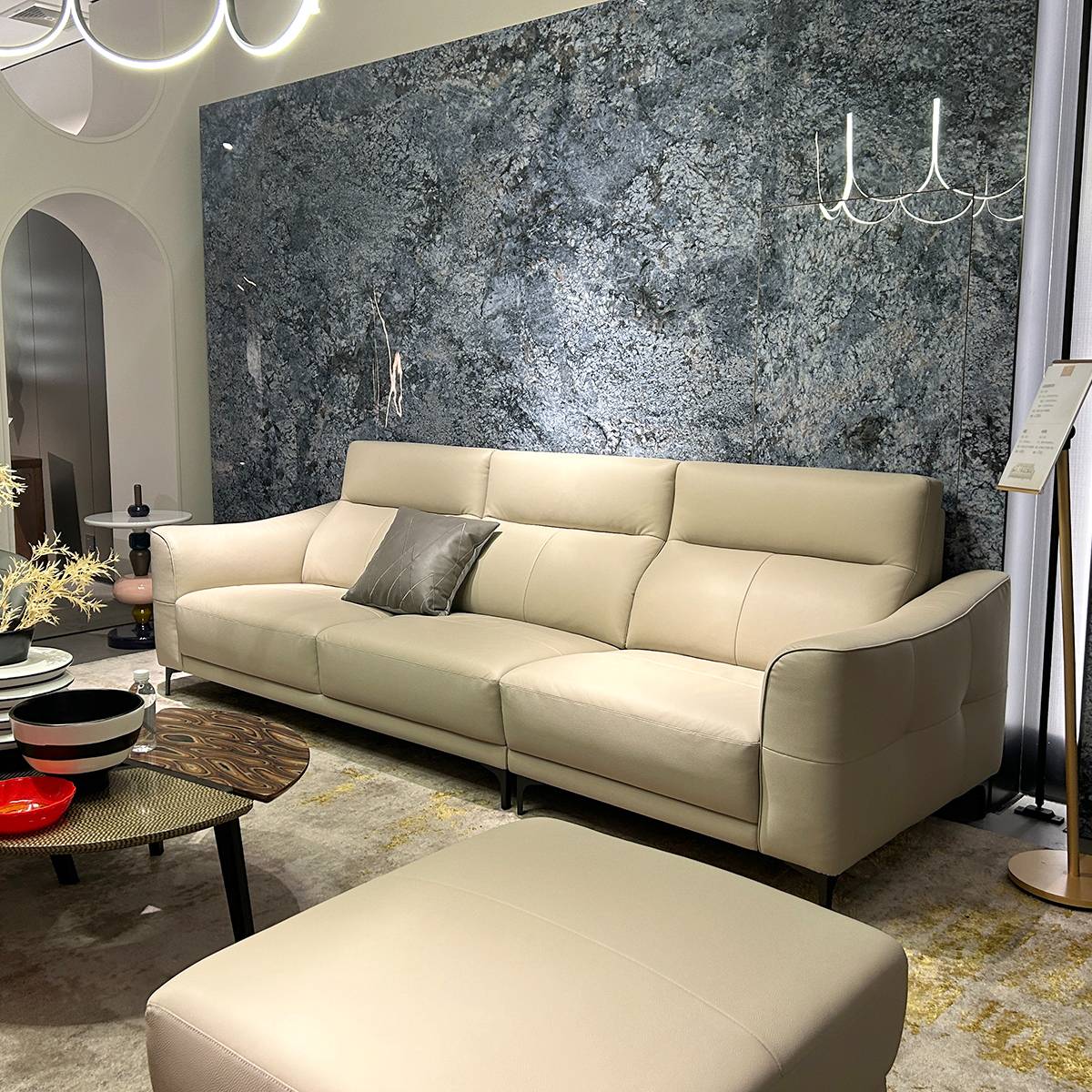 Front view of the straight sofa with decorative pillows