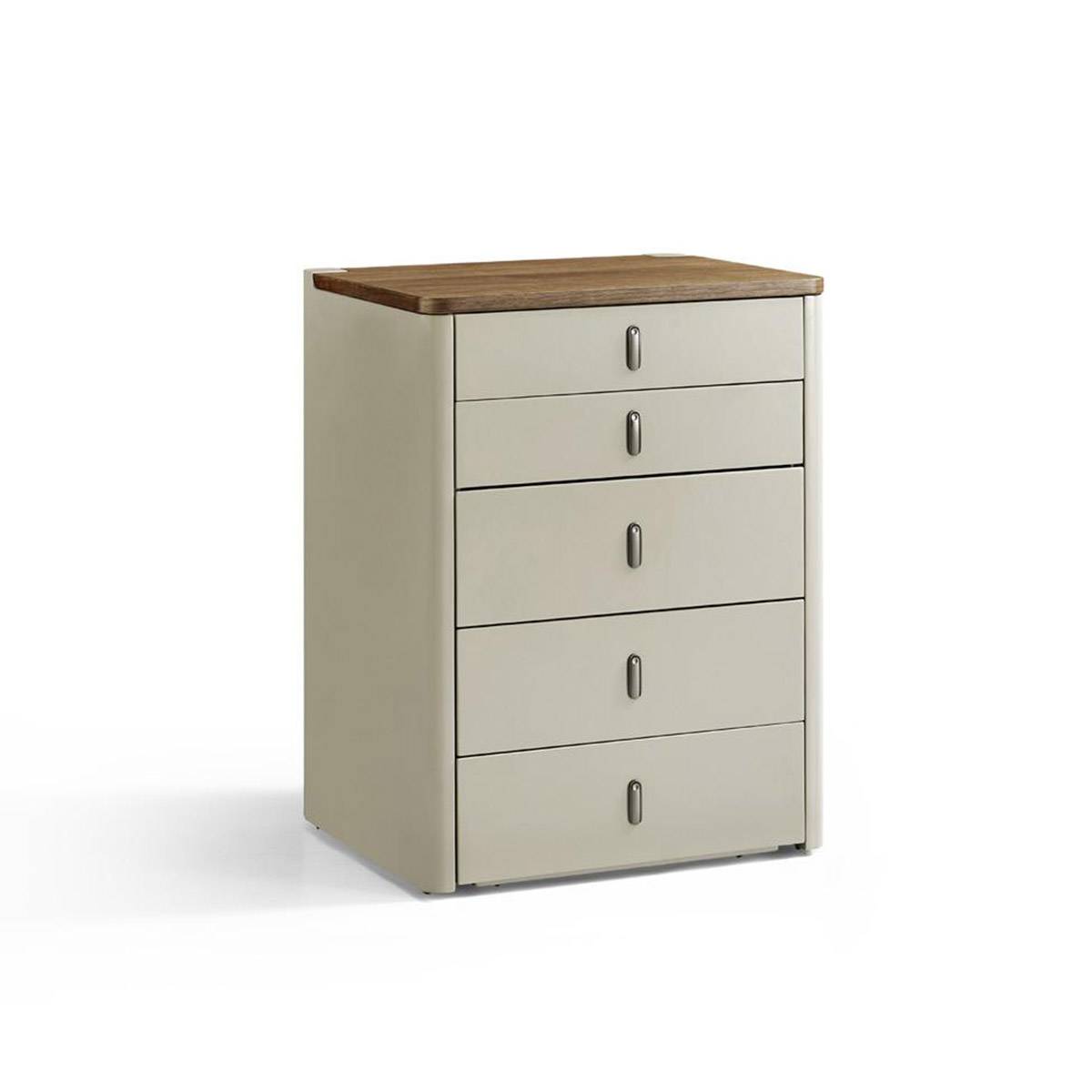 Side view of the closed vanity table showing the wood top and drawers