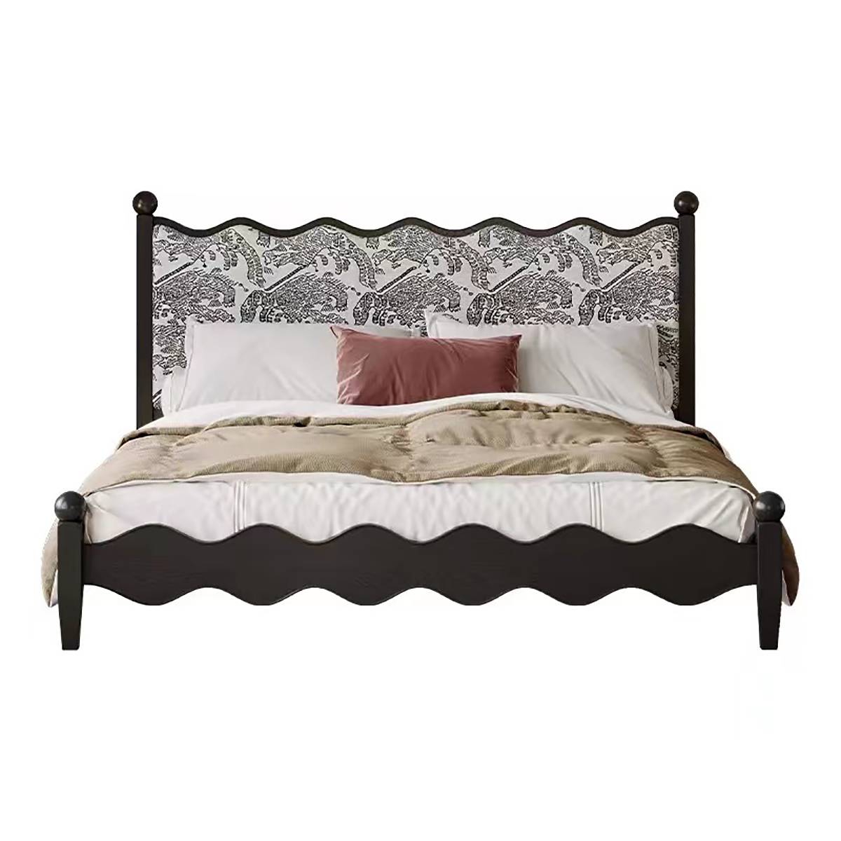 Front view of the bed against a white background showing the wavy footboard.
