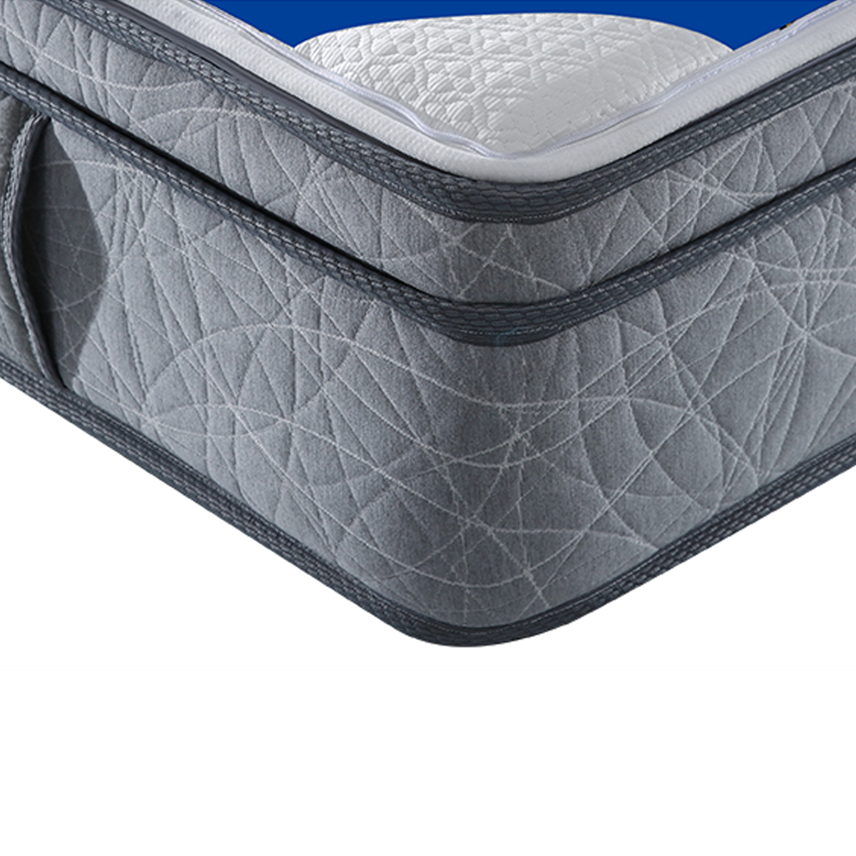 Close-up of the mattress corner showing the quilted stitching and edge reinforcement