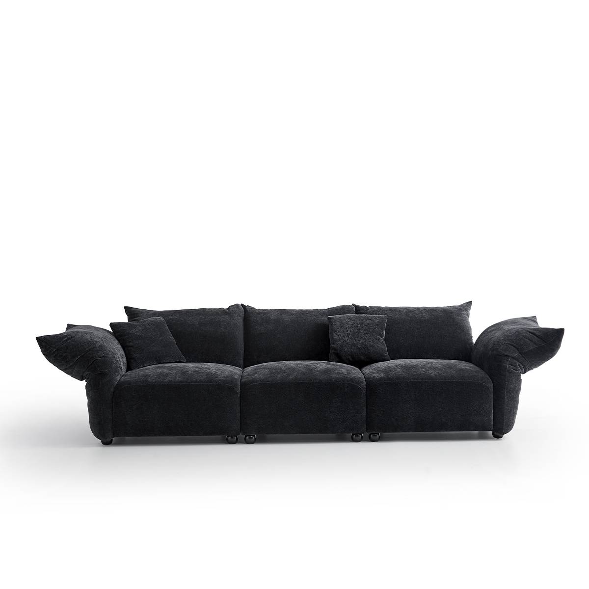 Front view of black petal-shaped modular sofa