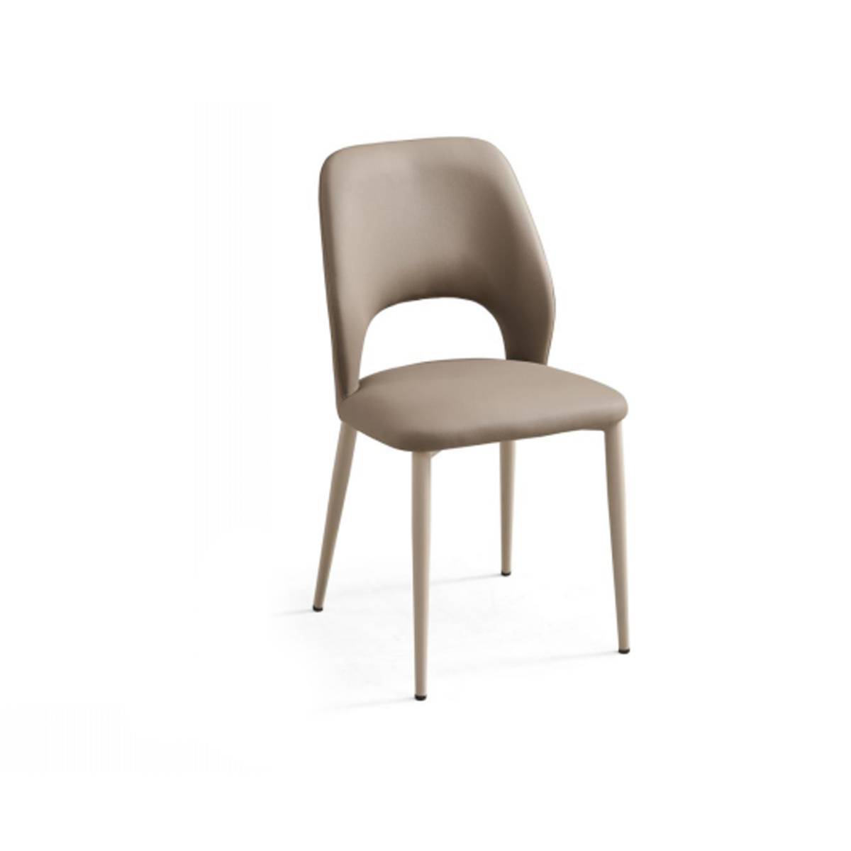 Coffee colored modern dining chair with eco-leather seat and steel legs