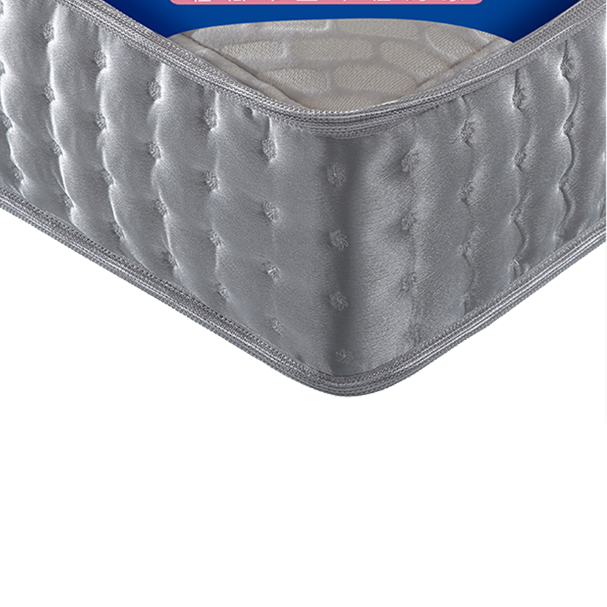 Close-up of the mattress corner showing the reinforced edge construction