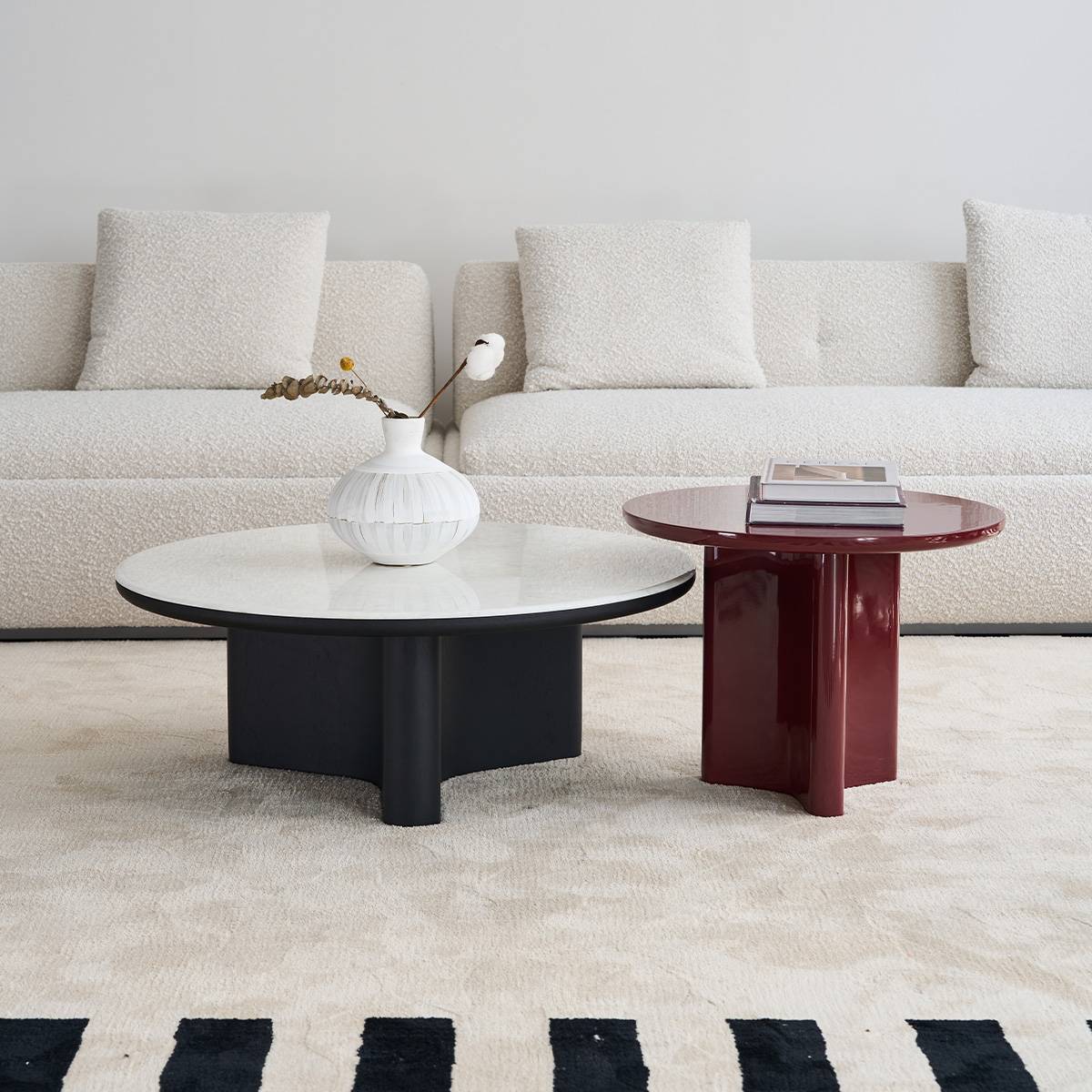 Front view of the coffee table set with sofa in background