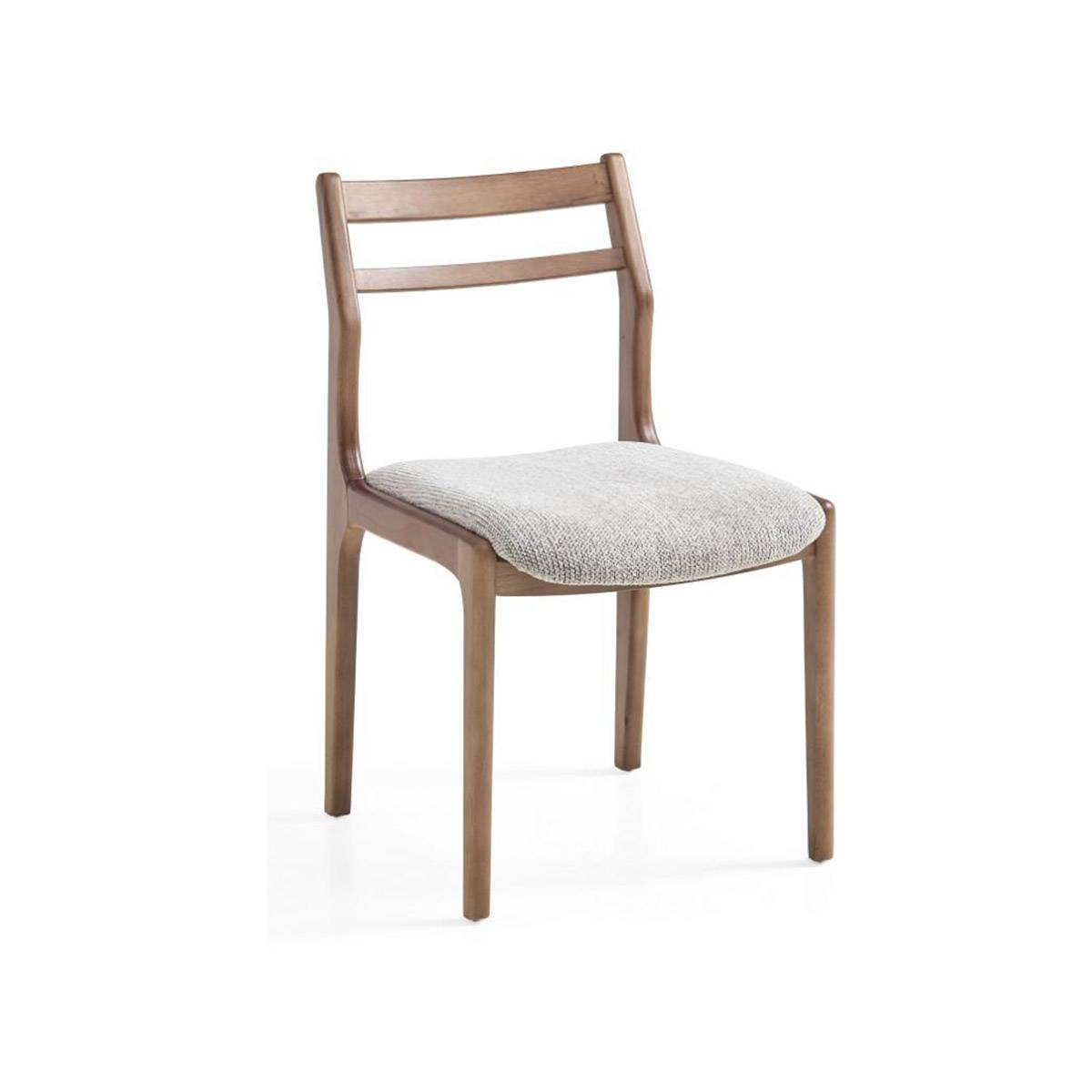 Grey fabric dining chair with wooden frame