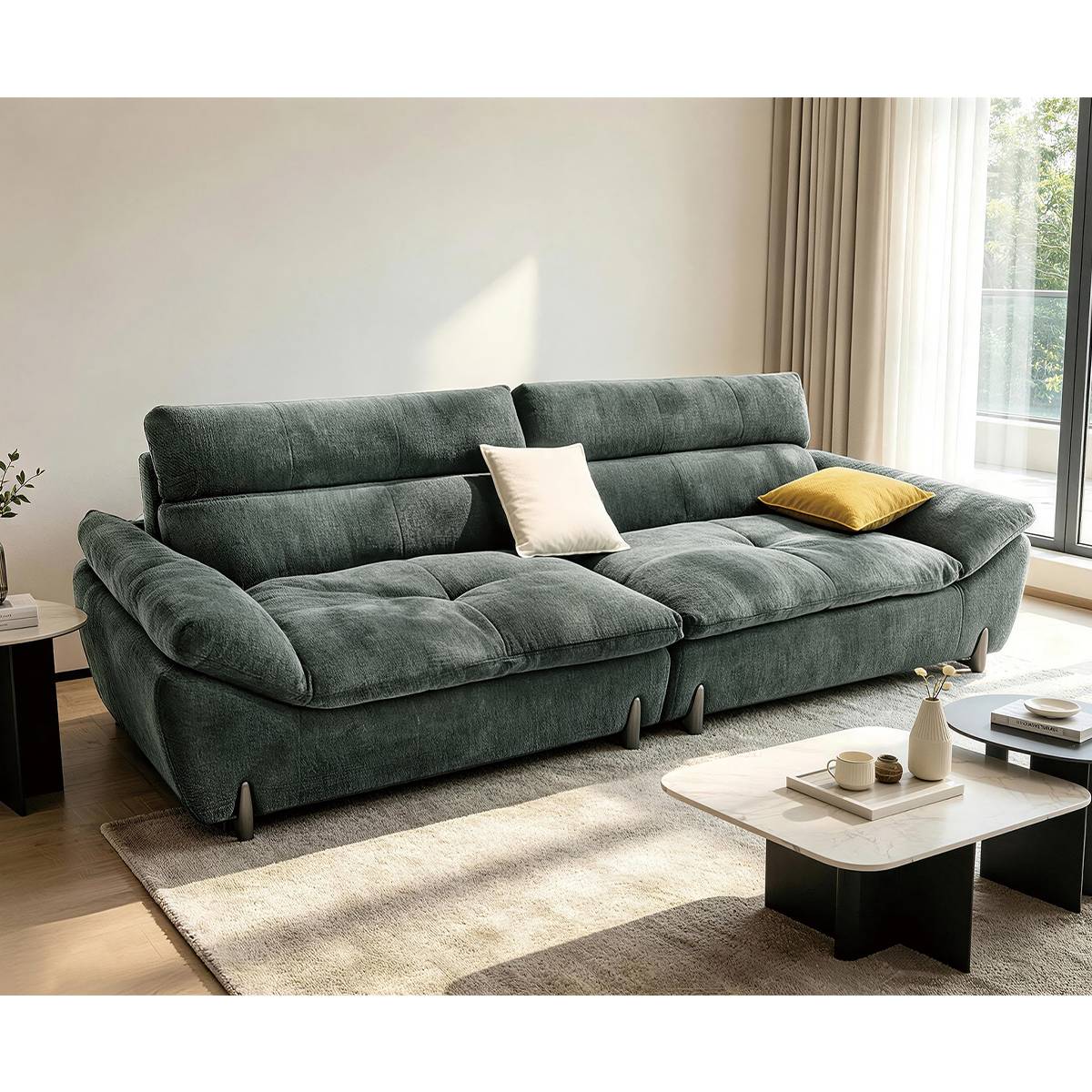 Fabric/Eco-Leather Straight Sofa (A01-2623)