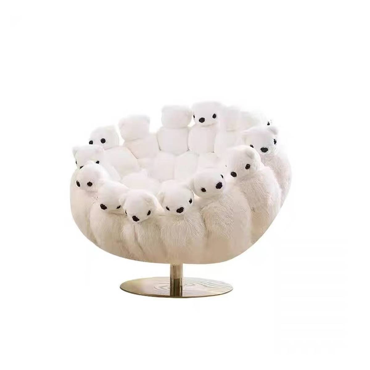 White plush bear lounge chair on white background