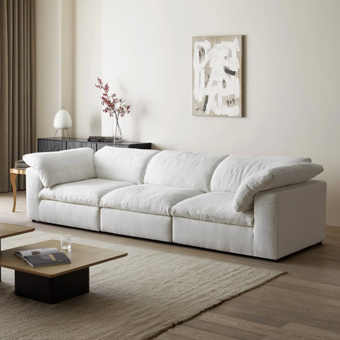 Cloud Sofa Fabric Straight 3-Seater 2-Piece Set (B02-F1016M)