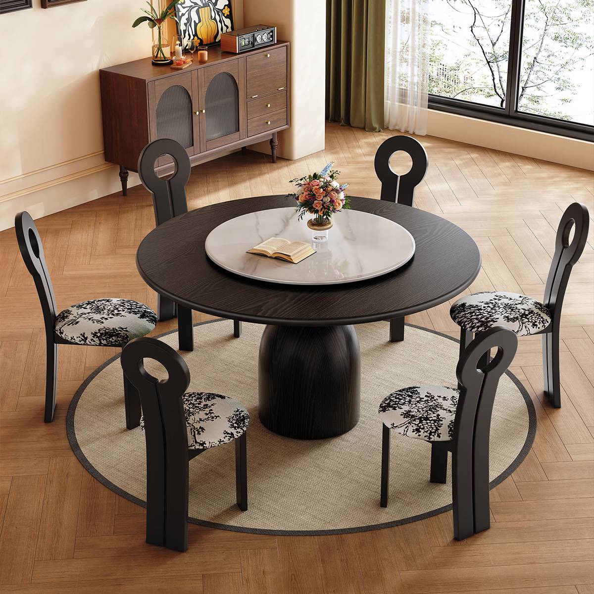 Mid-Century Round Dining Table with Sintered Stone Turntable (A73-M30)