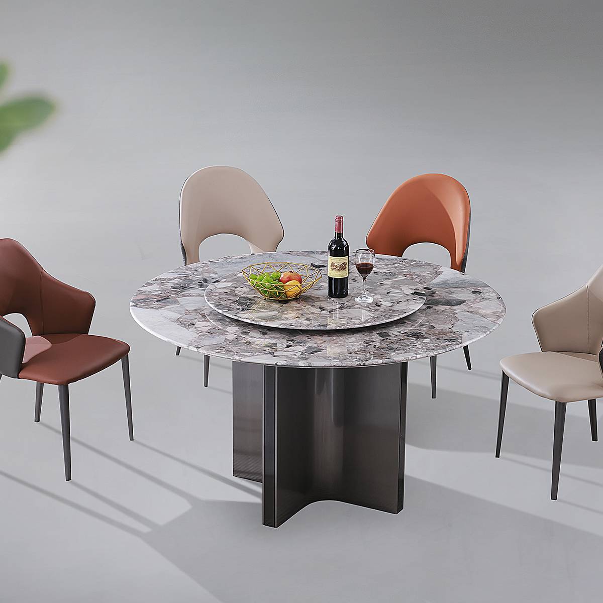 Oreo Grey Natural Marble Luxury Stone Round Dining Table (B63-B2318)