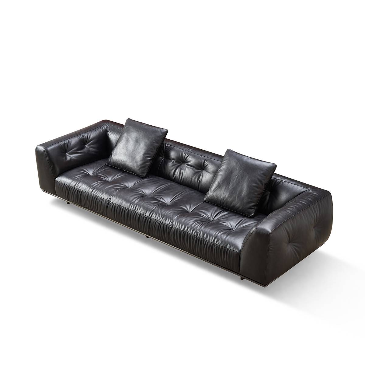 Oil-Wax Leather Mid-Century 4-Seater Sofa (B12-2334)