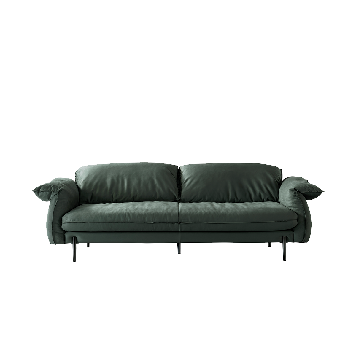 Green sofa placed in a living room setting with a compass wall decoration