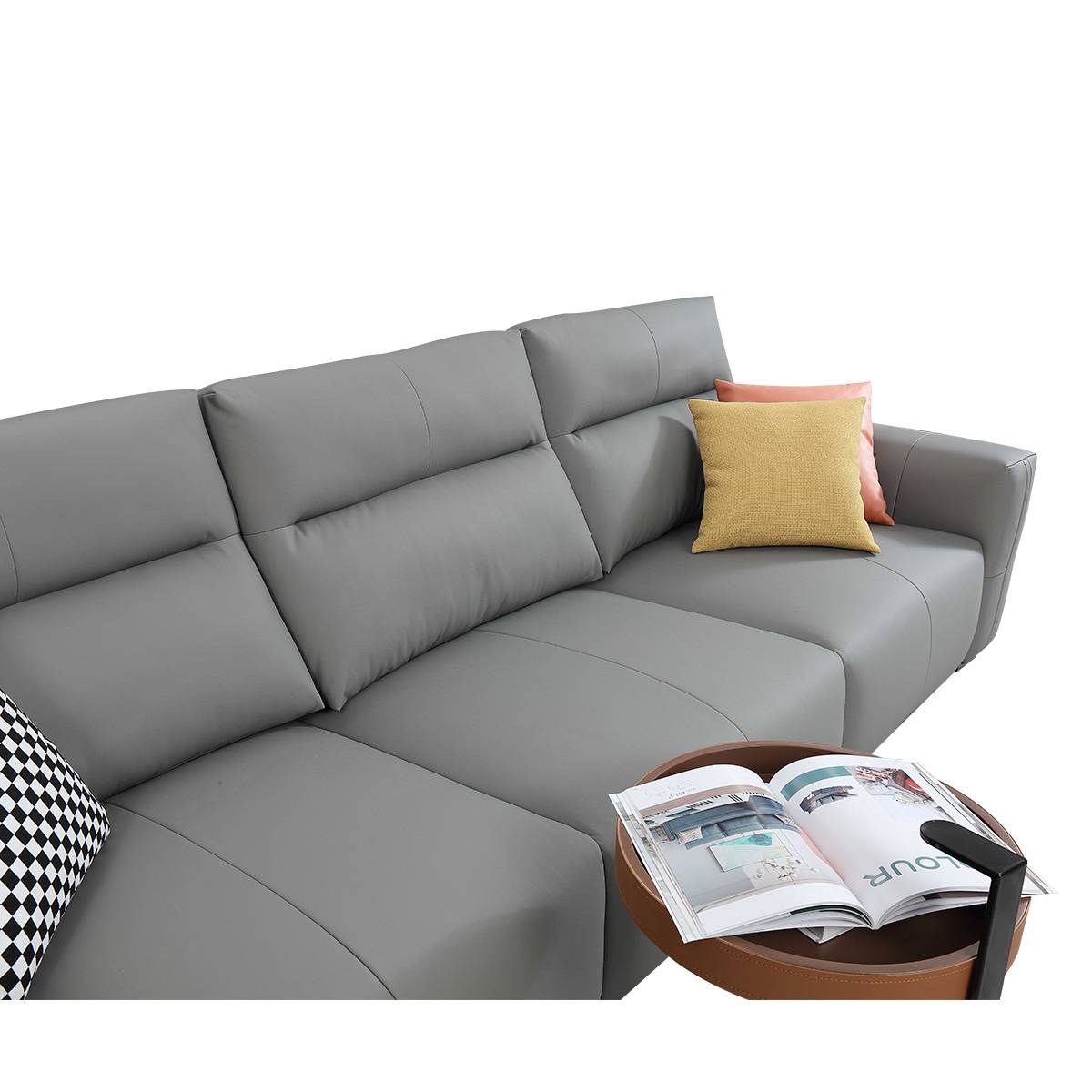 Close-up detail of the sofa cushions and backrest texture.