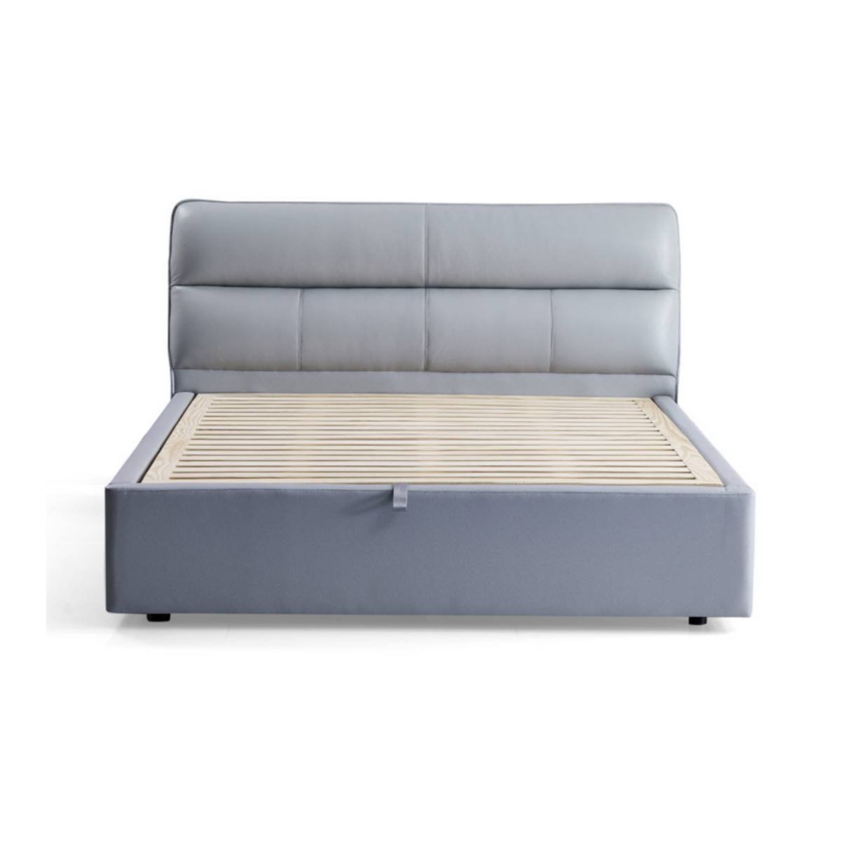 Front view of the grey leather bed frame