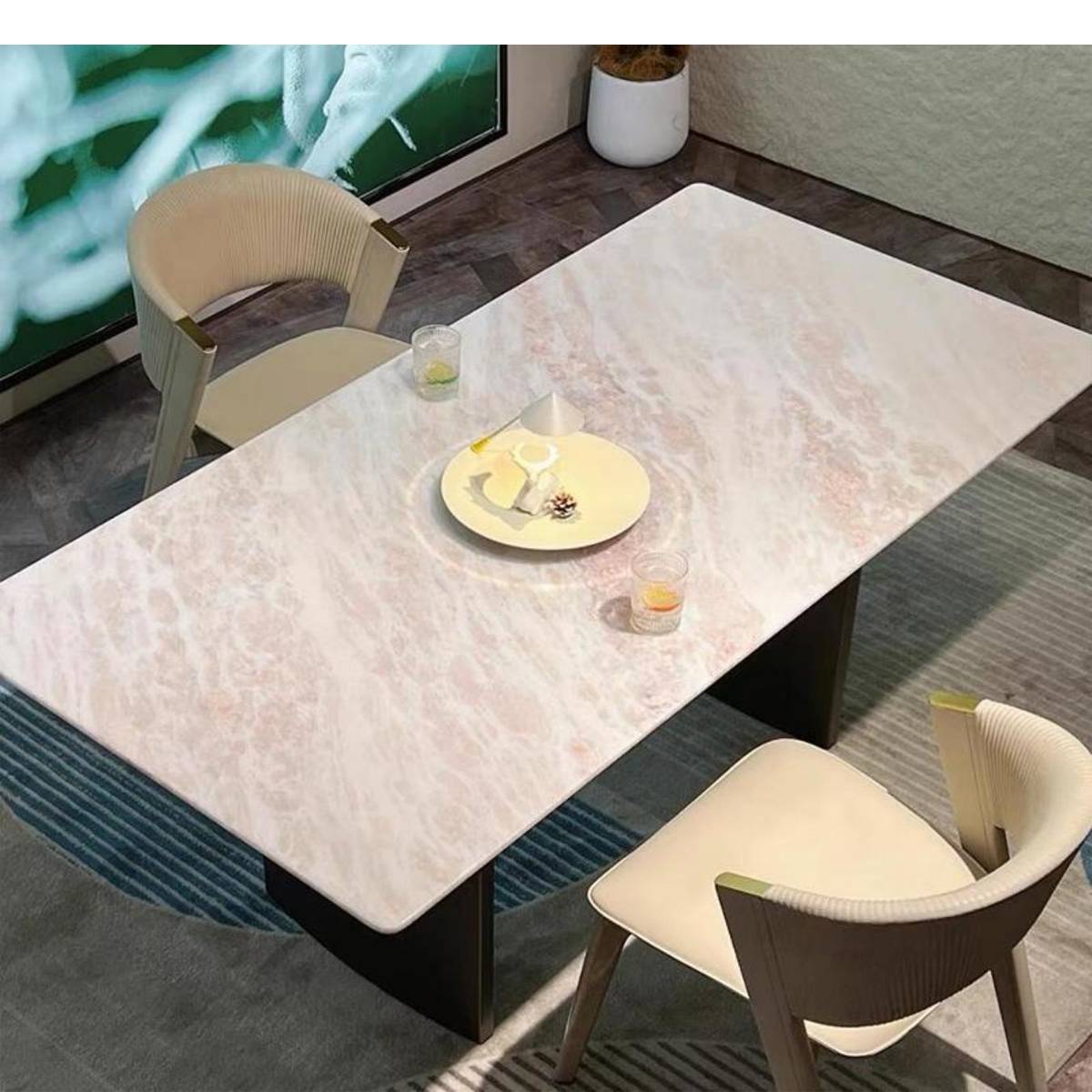 Fendi Pink / Rainbow Rose Natural Marble Dining Table