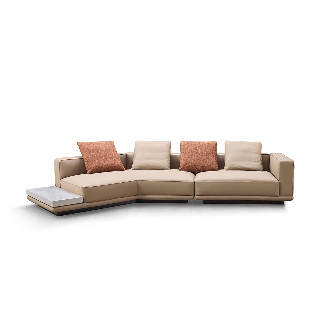Front view of the New Horizon sofa displaying the layout of the seat cushions and back pillows