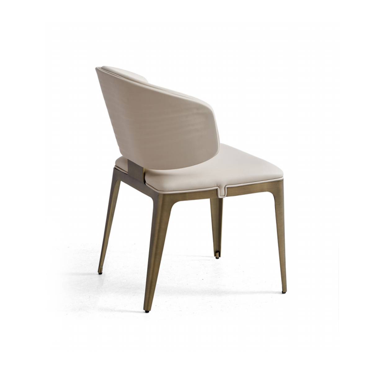 Rear view of beige modern dining chair showing backrest and frame structure
