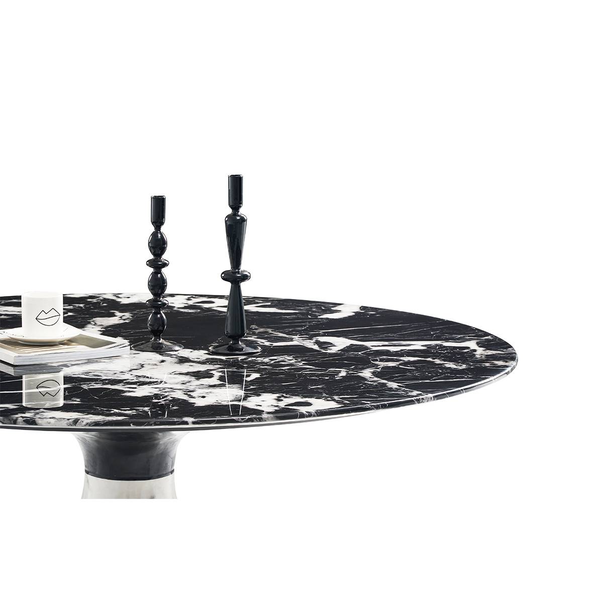 Close-up of the Bulgari Black marble tabletop surface