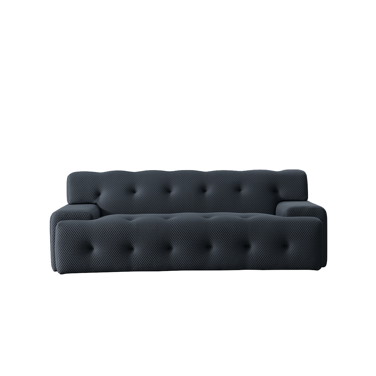Dark grey tufted sofa front view
