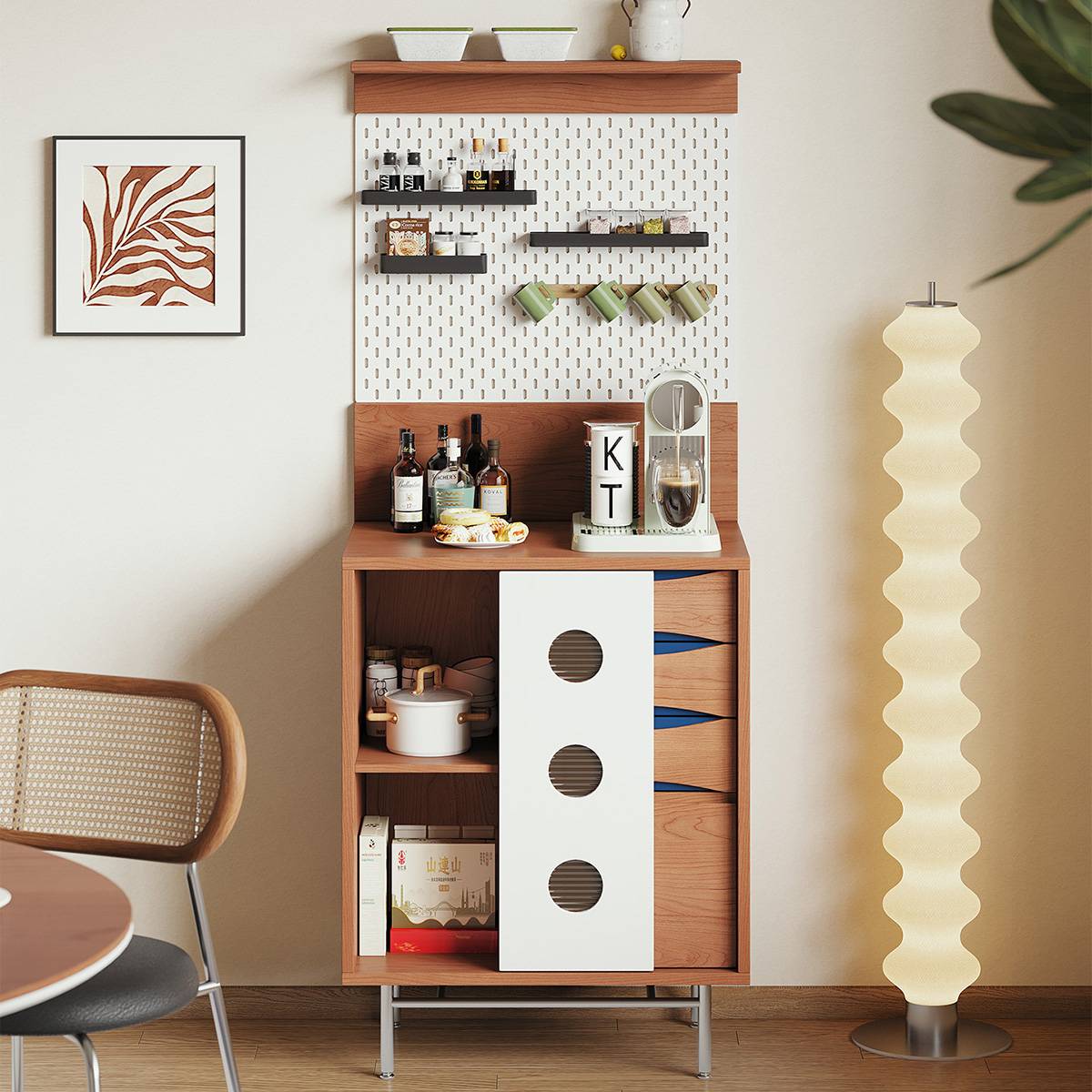 Full view of the Bauhaus sideboard with pegboard and storage compartments