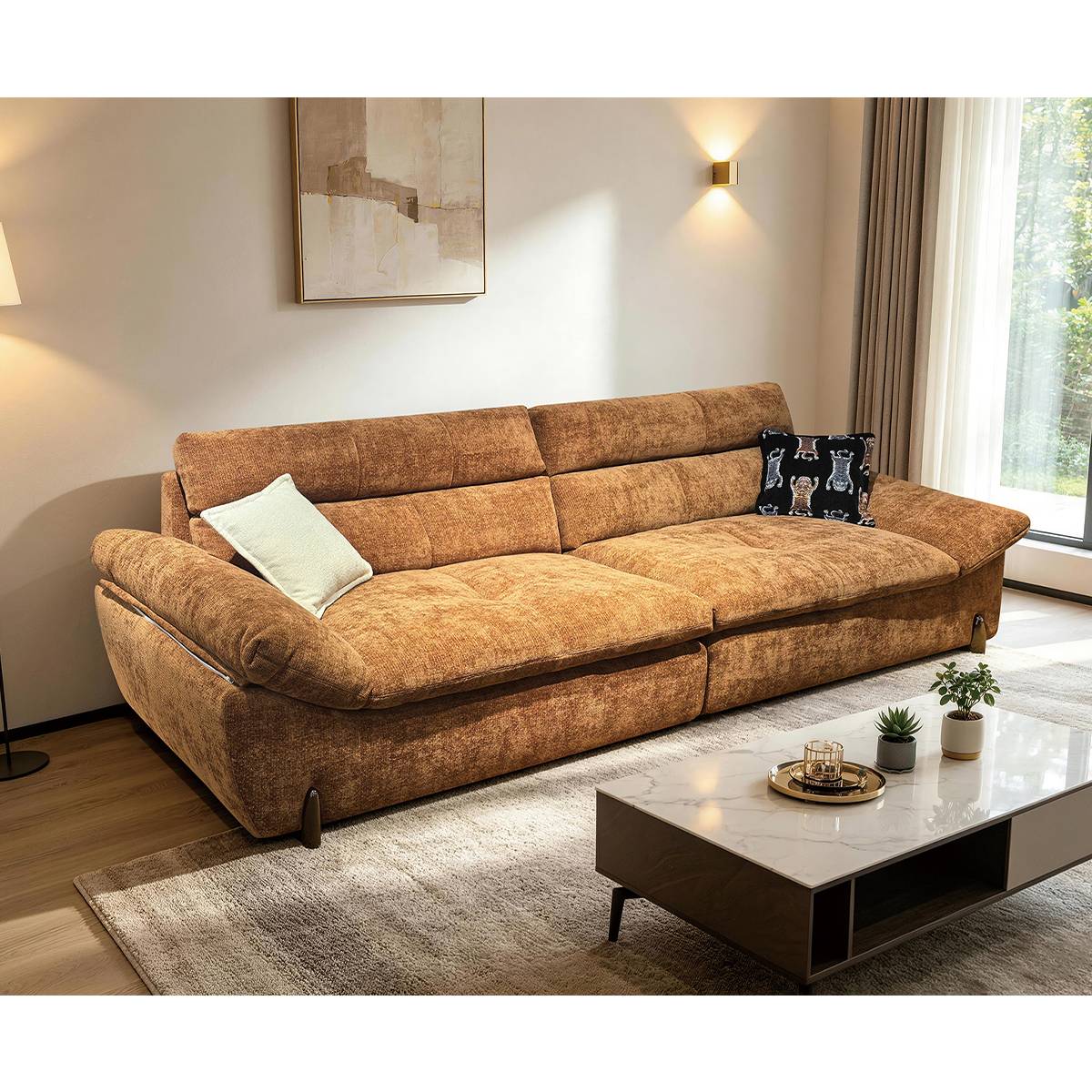 Fabric/Eco-Leather Straight Sofa (A01-2625)